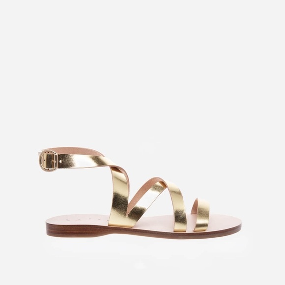 Laiik Praxie Greek Gladiator Leather Sandals Metallic Gold Sz37 - Picture 4 of 11